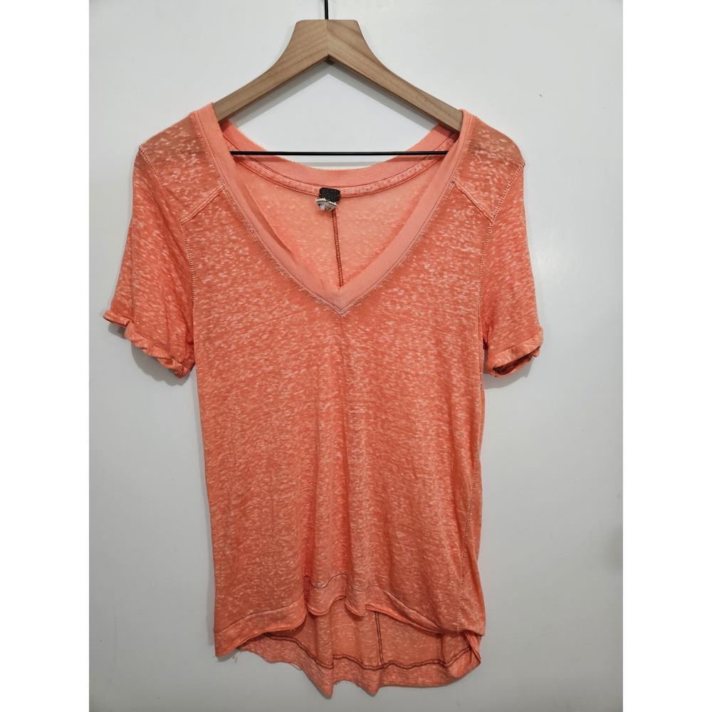 Free People We The Free S Coral Burnout V Neck Tee High Low Slub Boho
